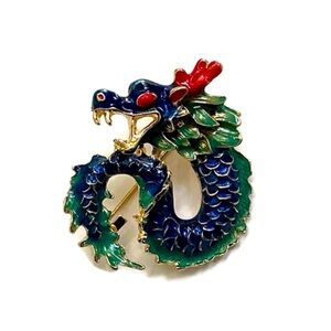 Blue and Red Dragon Brooch